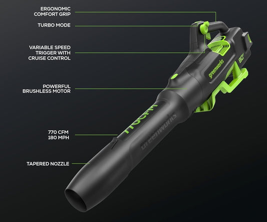 Greenworks 80V 770 CFM 180 MPH Cordless Leaf Blower with Battery & Charger