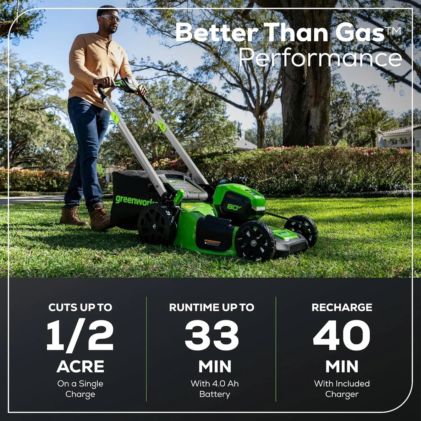 Greenworks 80V 21" Brushless Self-Propelled Lawn Mower w/ 4.0Ah Battery & Rapid Charger