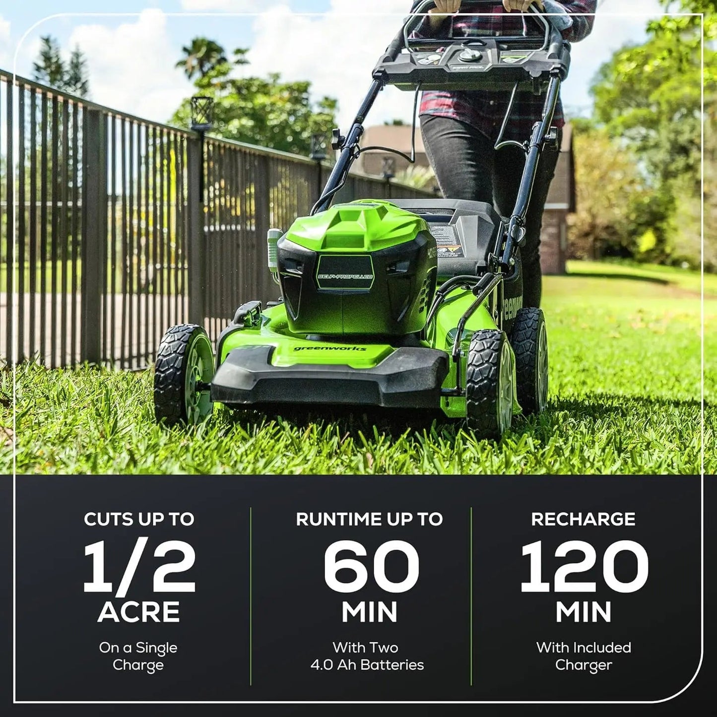 Greenworks 40V 21" Self-Propelled Cordless Mower w/ Dual 4.0Ah Batteries