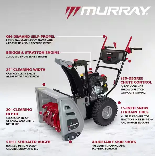 MurrayFlurry XL 24 in. 208 CC Self Propelled 2-Stage Gas Snow Blower